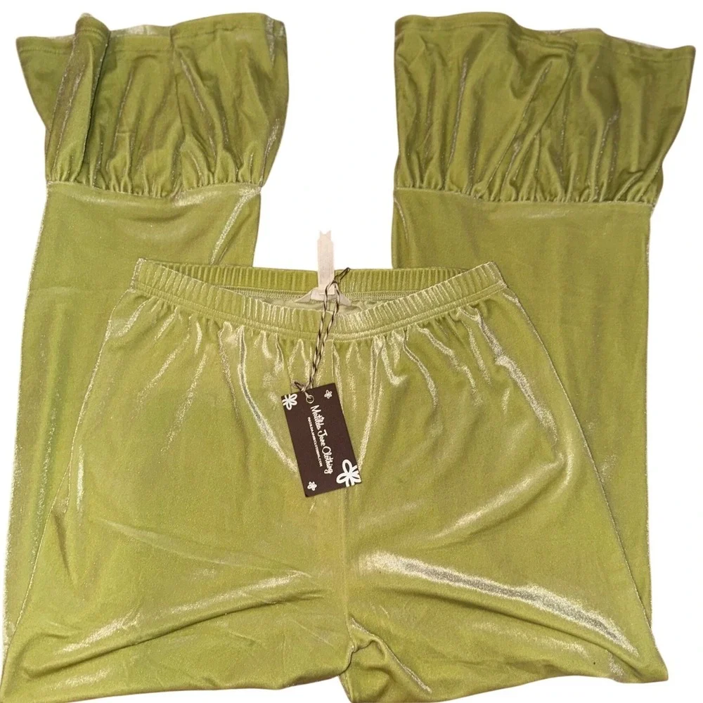 Matilda Jane Velvet‎ Ruffle Flare Pants Girls Size 12 Light Green Sparkle